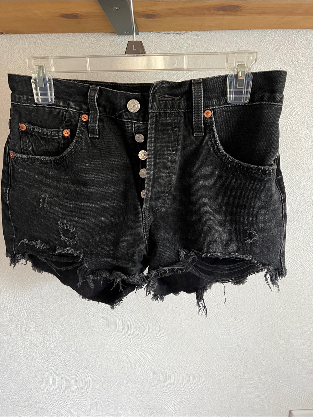 Levi's Black Distressed Button-Fly Jean Shorts